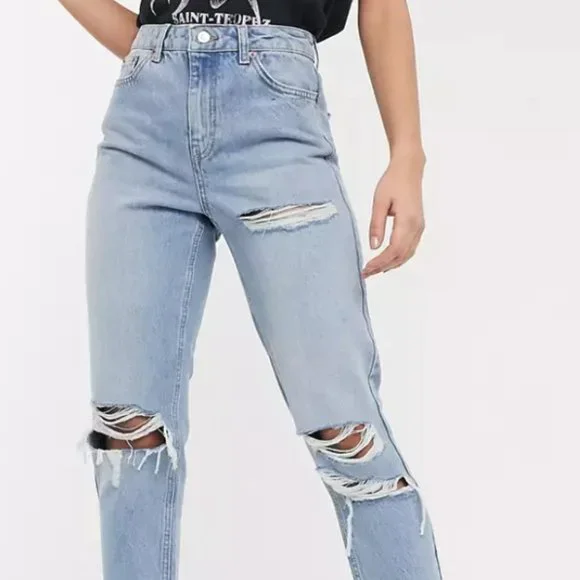 Topshop Bleach Super Rip Mom Tapered Jeans | Size W 26 30 - Picture 6 of 7